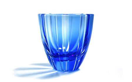 浅草切子 KANA KURITA「ぐい呑 子持縞 青藍/金赤」ペアセット 木箱入り