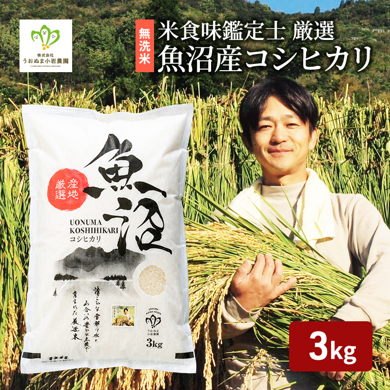 令和7年産 無洗米 米食味鑑定士 厳選 魚沼産 コシヒカリ 3kg （ 米 こしひかり お米 新潟 魚沼 魚沼産コシヒカリ 魚沼産こしひかり こめ 米3kg ） 新潟県