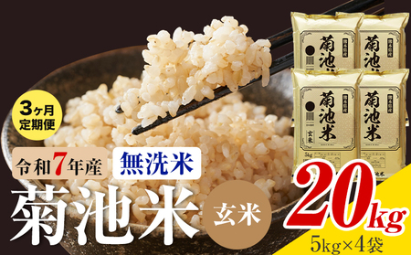 【3ヶ月定期便】熊本県産 菊池米 玄米 無洗米 20kg 1袋5kg 米 お米 令和7年産 九州産 熊本県産 送料無料《お申込み翌月に出荷予定》玄米 米
