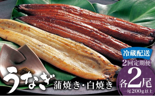 ＜定期便2回＞ うなぎ 蒲焼き 白焼き 食べ比べセット 計800g (200g×各1尾×2回)  冷蔵 [21ys-0006]