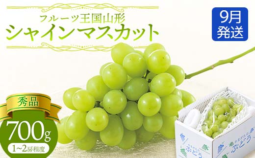 【先行予約 2026年度発送】♪フルーツ王国山形♪ シャインマスカット700g 9月発送  マスカット ぶどう ブドウ 葡萄 デザート フルーツ 果物 くだもの 果実 食品 山形県 FSY-2556