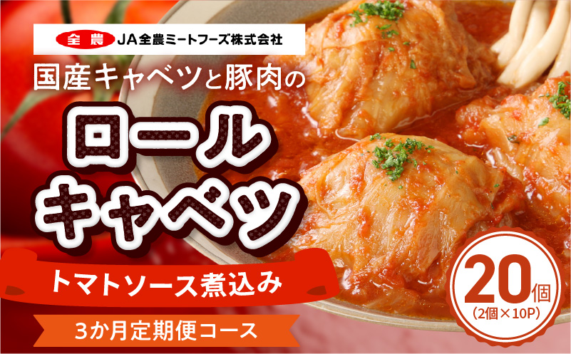 ＜3か月定期便＞国産キャベツと豚肉のロールキャベツ（10P入り） 国産キャベツ 豚肉 ロールキャベツ 2個入り 10パック 定期便 3回 国産豚肉 トマトソース 煮込み ドリア パスタ アレンジ 惣菜 簡単 調理 おかず 手巻き 洋食 レトルト 愛知県 小牧市 送料無料 ［022J43-T］ 