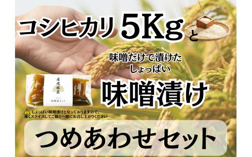 【新米】【3ヶ月定期便】糀屋こだわり 自家栽培 コシヒカリ5kg＆味噌漬け200g 詰め合わせセット 3回 月岡糀屋 完全自家製味噌だけで漬けたしょっぱい味噌漬け 甘くない味噌漬け 漬物 国産大豆 国産塩 自家製米糀 こうじ 生味噌 みそ ミソ 味噌汁 非加熱熟成 辛口味噌 田舎味噌 3B14037