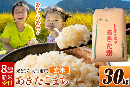 《令和8年産 新米受付》 米【玄米】米どころ秋田県大仙市産 あきたこまち 30kg（30kg×1袋）