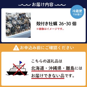 【先行予約】【2026年1月から順次発送】矢野水産 フレッシュギフト 海からそのまま殻付き牡蠣26個～30個 ku014-004-25