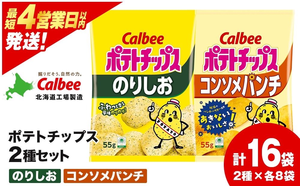
            【25日決済確定分まで年内発送】カルビーポテトチップス 2種セット コンソメパンチ・のりしお 各8袋 《千歳工場製造》
          