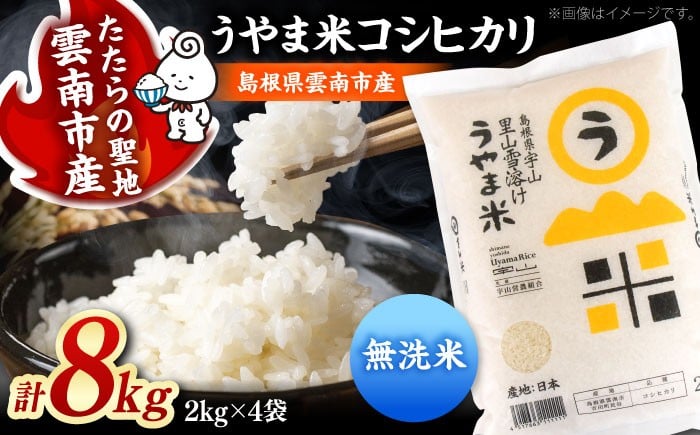 
                  無洗米「うやま米」コシヒカリ 8kg（2kg×4）米 お米 白米 精米 コメ おすすめ 人気 コシヒカリ むせんまい 国産 ごはん ご飯 食卓 主食 ブランド米 お取り寄せ グルメ ご当地米 贈り物 家族 ファミリー 時短 便利 ストック 一人暮らし 8キロ おいしい 国産 お弁当 おにぎり 朝ごはん 島根県雲南市/有限会社藤本米穀店 [AIDB081]
                