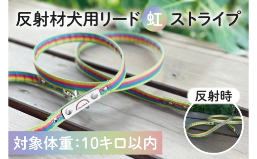オリジナル反射材 犬用リード（虹ストライプ）【10kg用】【散歩 愛犬 夜散歩 阿見町 茨城県】(40-03)