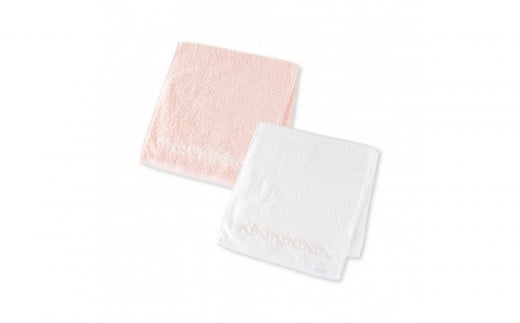 【1秒タオル】プレジール　フェイスタオル2枚セット　（ホワイト,サーモンピンク）