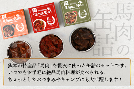 【UmaBar】 馬肉 缶詰 3種 9個セット アヒージョ トマト煮 焼肉風 アウトドア 非常食 簡単 手軽 非常食 熊本県 本場 世界的衛生基準SQF認証取得 031-0501