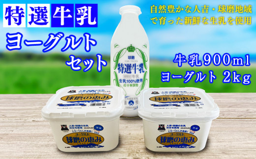 特選牛乳・球磨の恵みヨーグルト(加糖1㎏×2)セット【牛乳900ml：賞味期限　到着後6日】