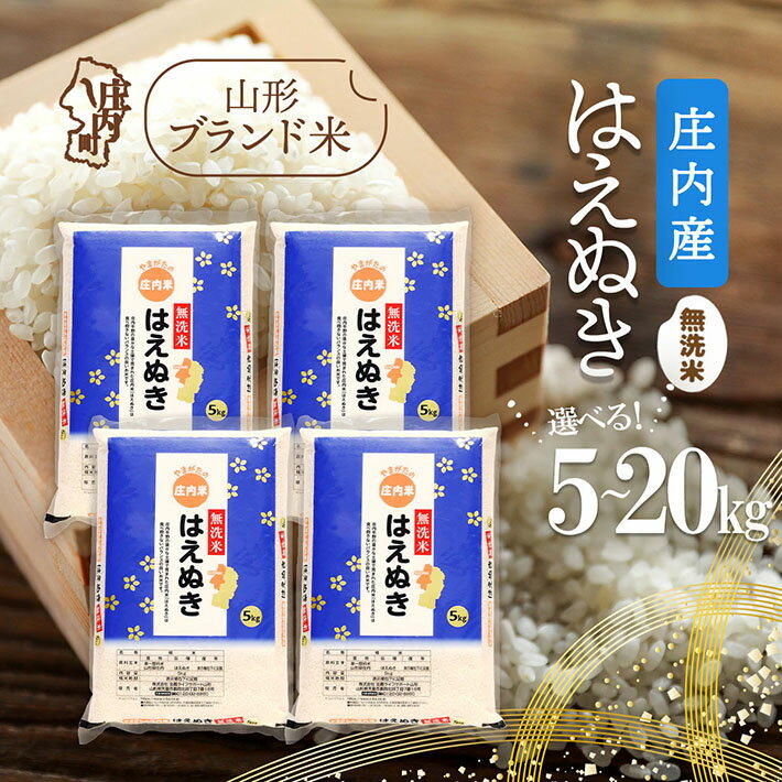 【ふるさと納税】庄内産 はえぬき無洗米 選べる内容量！ 5kg / 6kg / 10kg / 2kg×5袋 / 15kg / 20kg 令和7年産 2025年産 ブランド米 コシヒカリの原点、亀の尾発祥の地 庄内 ふるさと納税 米 山形県