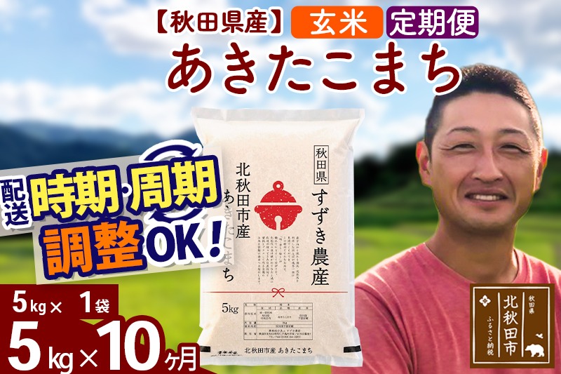 ※令和7年産 新米※《定期便10ヶ月》秋田県産 あきたこまち 5kg【玄米】(5kg小分け袋) 2025年産 お届け時期選べる お届け周期調整可能 隔月に調整OK お米 すずき農産|szap-20310