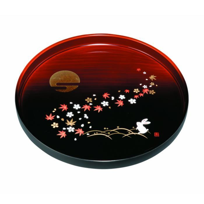 丸盆 30cm 杢漆分け 春秋月うさぎ ［YG467］ 303446_CC465
