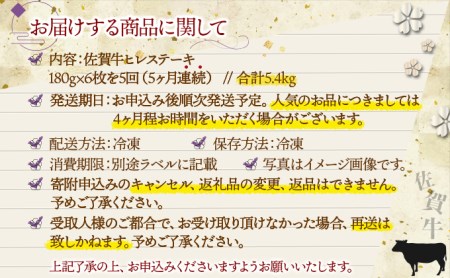 【5回定期便】佐賀牛ヒレ180g×6枚  J-323