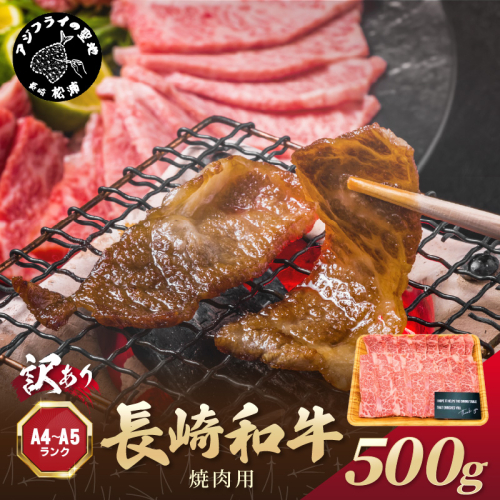 訳あり！【A4～A5】長崎和牛焼肉用 500g( 牛肉 牛 和牛 国産 焼肉 おすすめ 赤身 美味しい バーベキュー プレゼント ギフト 送料無料 お取り寄せ )【B2-205】