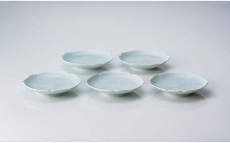 有田焼 青白磁花小皿 5枚組【中仙窯】中尾純 伝統工芸 作家 青白磁 うつわ 器 皿 小皿 5枚 セット A95-57