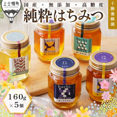 ふるさと納税 上士幌町 十勝養蜂園 国産 蜂蜜 食べ比べ 160g×5個 はちみつ ハチミツ 純粋 無添加 保存食