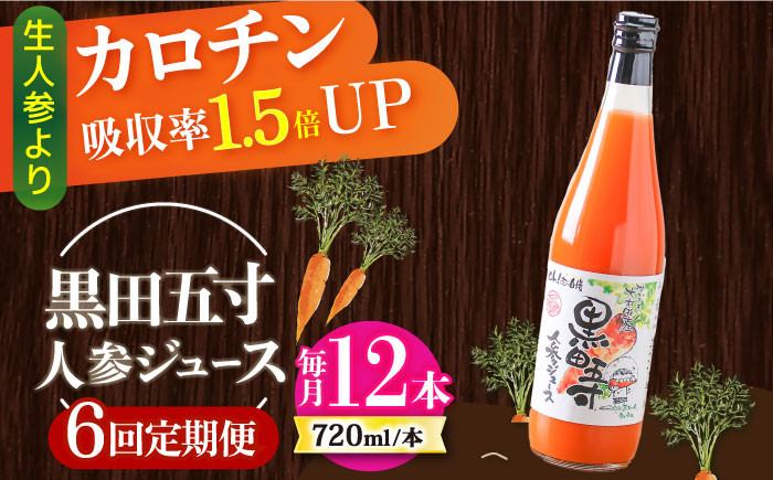 
            【6回定期便】黒田五寸人参ジュース720ml 12本セット 総計72本 / ジュース じゅーす にんじん ニンジン 人参 ニンジンジュース 人参ジュース 野菜ジュース やさいジュース ドリンク 飲料水 / 大村市 / おおむら夢ファームシュシュ[ACAA157]
          
