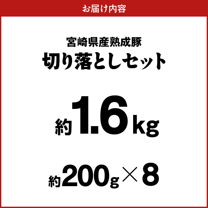 宮崎県産熟成豚 切り落としセット 約200g×8個 N0105-YA6603
