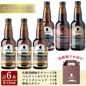 A4-006 KAKUIDA BREWERY 飲み比べセットC(計6本)【福山黒酢】霧島市 ビール クラフトビール ご当地ビール 地ビール お酒 かくいだ 桷志田 乳酸発酵柚子サワー アメリカンレッド