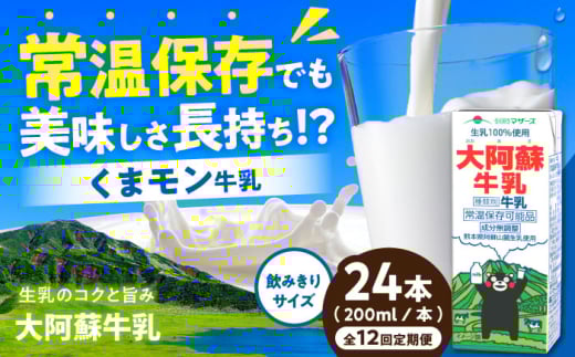 【全12回定期便】大阿蘇牛乳 ロングライフ くまモンラベル 200ml 24本（12本入り×2ケース） 4.8L【合同会社 福福堂】 [AYAC032]
