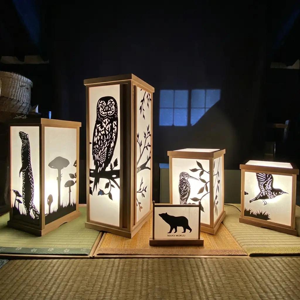 【笹木木工×早川鉄兵】切り絵のあんどん（カワセミ） インテリア 工芸品 行燈 電源コード付き 