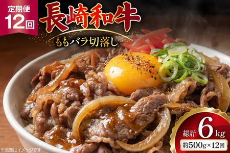 AJ576 【12回定期便】長崎和牛 切り落とし (もも・バラ) 約500g   [ まるしん商会 長崎県 島原市 ]