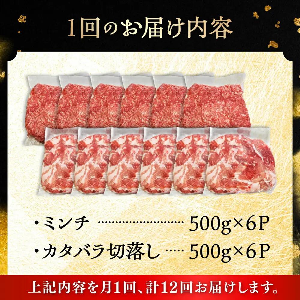 【全12回定期便】瀬戸豚2種セット(ミンチ＋カタバラ切り落とし) 計6kg / 豚肉 ミンチ 切り落とし [BBBQ197] 豚肉定期便