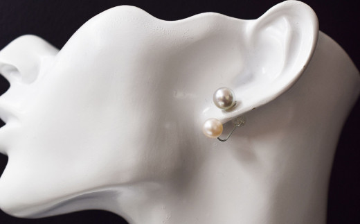 S085-209_天草産 8mm - 8.5mm × 7.5mm - 8mm あこや真珠 ナチュラル ホワイトピンク 花珠級 真多麻級 ピアス L字 ダブルパールピアス K18 K14（K14WG）