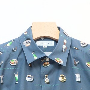 CLOFT 綿100％長袖オリジナルプリントシャツ”憩い”喫茶店柄（C/#17ダークネイビー） M 0139-020-S07-4