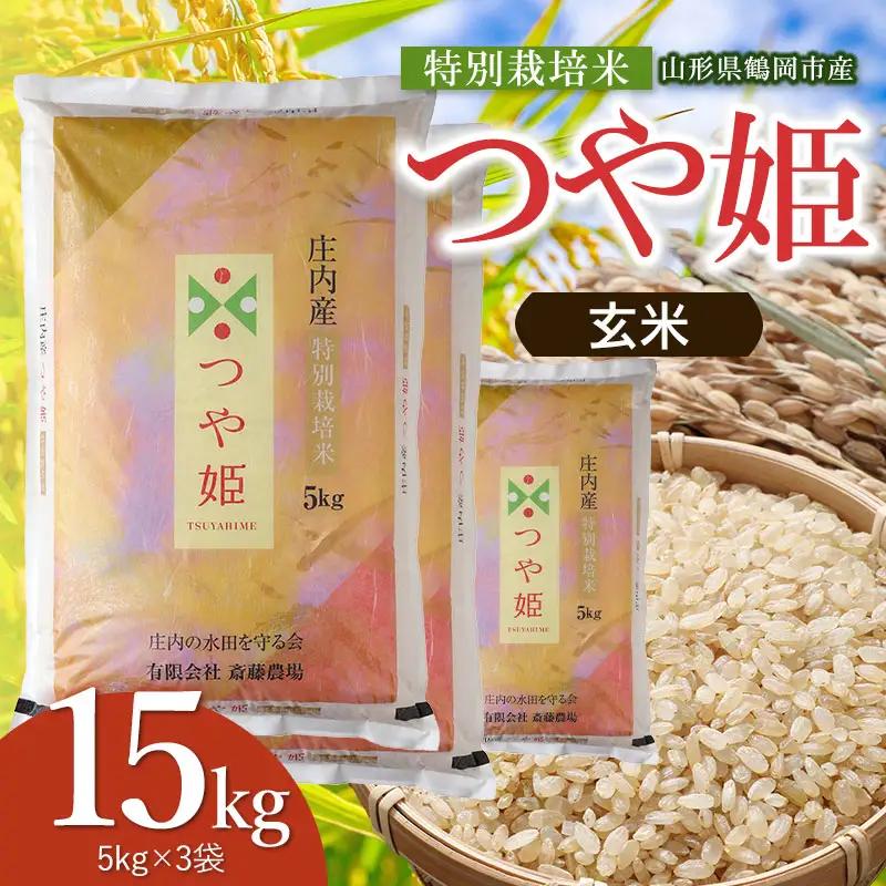 【令和8年産 新米】 特別栽培米 つや姫 玄米 15kg（5kg×3袋） 山形県鶴岡市 K-8111 斎藤農場