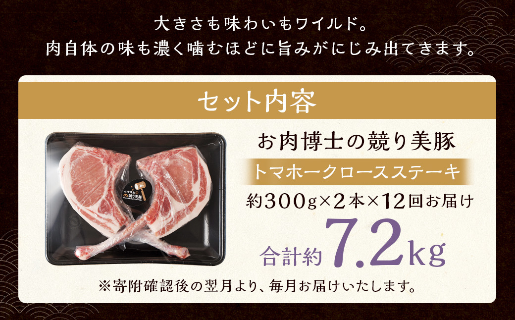 【全12回定期便】長崎県産「競り美豚」トマホーク ロース ステーキ 計600g (300g×2)