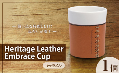 Heritage Leather Embrace Cup（キャラメル）_Heritage Leather Embrace Cup 選べる カラー キャラメル カップ 白い 陶磁器 スリーブ 栃木レザー 牛革 クロスステッチ エンボス アクセント お取り寄せ 福岡県 久留米市 送料無料_Qc154-02