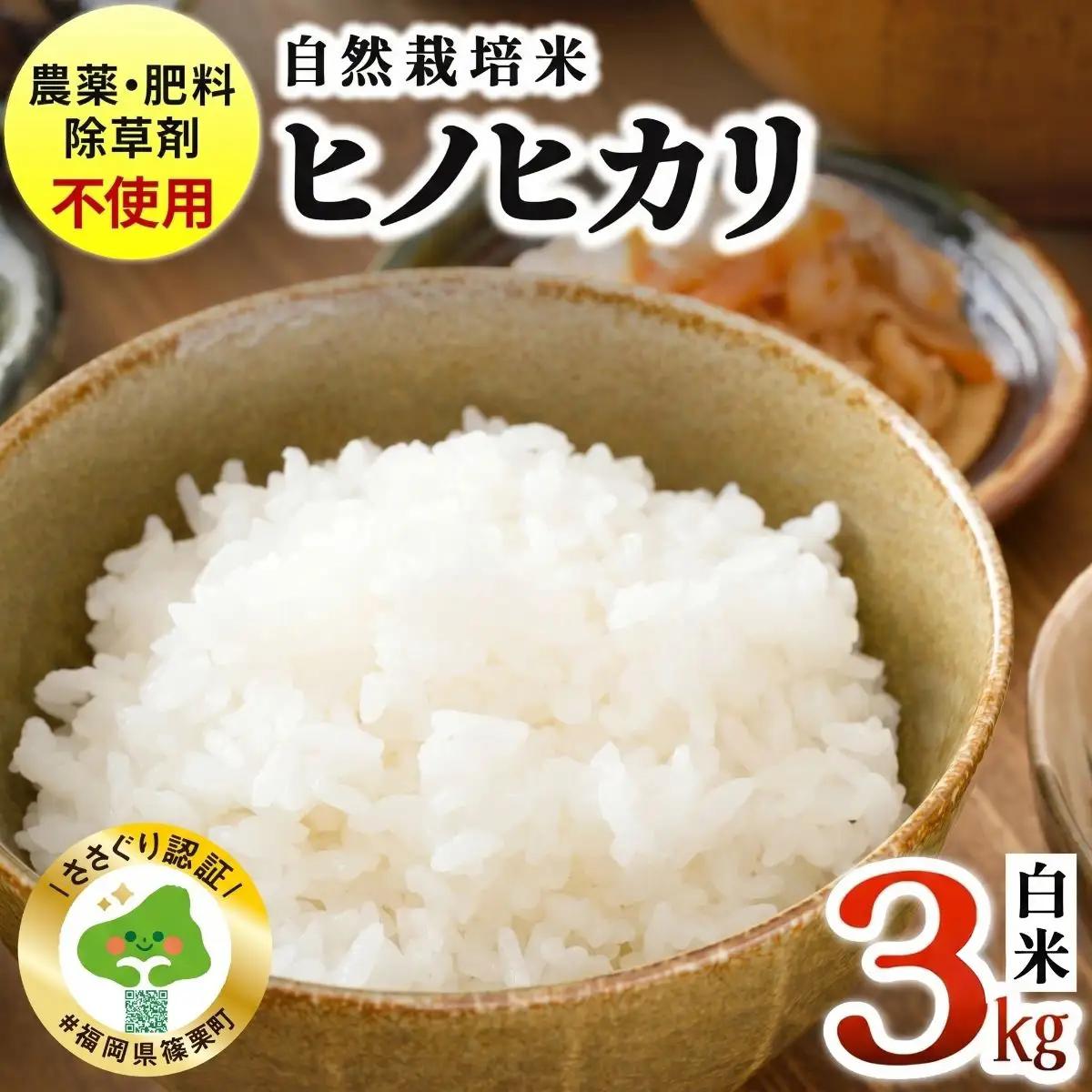 農薬・除草剤・肥料不使用 自然栽培米 令和7年度産ヒノヒカリ 白米 3kg