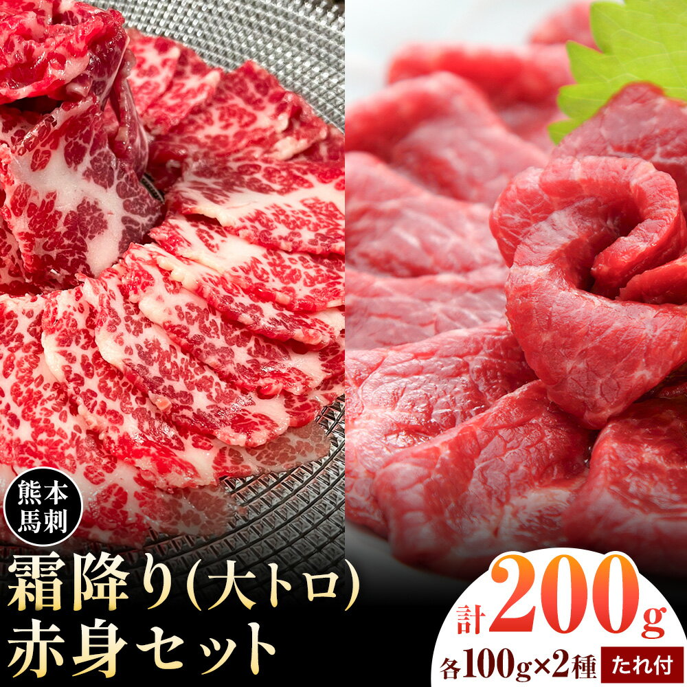【ふるさと納税】熊本 馬刺し 霜降り・赤身セット 2種類 各約100g 計約200g たれ 生姜付き 合同会社トライウィン《30日以内に出荷予定(土日祝除く)》熊本県 菊池市 馬刺 刺身 馬肉 霜降り 赤身 たれ付き 生姜 小分け 個包装 冷凍 送料無料