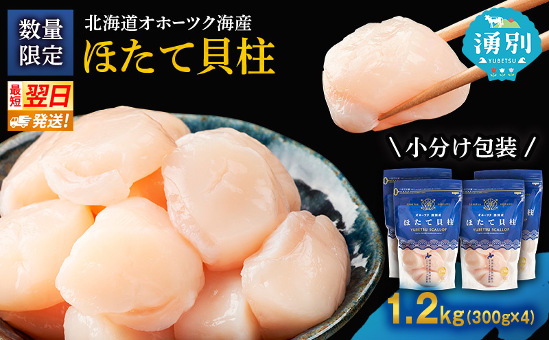 【最短当日発送】北海道オホーツク 湧別沖 ほたて 玉冷小分け パック  1.2kg(300g×4P)【 ホタテ 帆立 ほたて スタンドパック 海鮮 刺身 貝 貝柱 魚介 魚介類 冷凍 北海道 湧別町 】