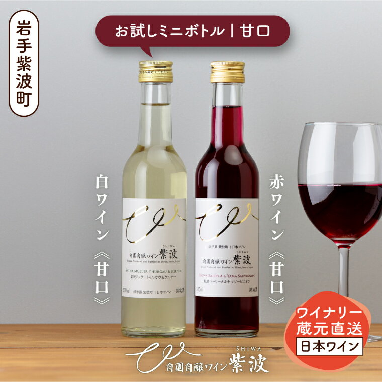 【ふるさと納税】ワインミニボトル甘口2本セット(紫波ベーリーA＆ヤマソービニオン・紫波ミュラートゥルガウ＆ケルナー) ワイン 甘口 赤 白 ブドウ ミニボトル 国産ワイン 自園自醸ワイン 日本ワイン (AL103)