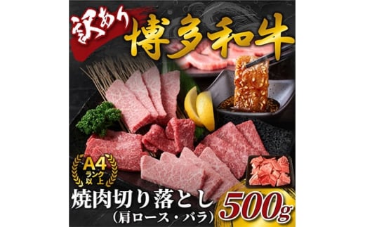 ＜毎月定期便＞訳あり!＜A4～A5＞博多和牛焼肉切り落とし(肩ロース・バラ)　500g全6回【4002147】