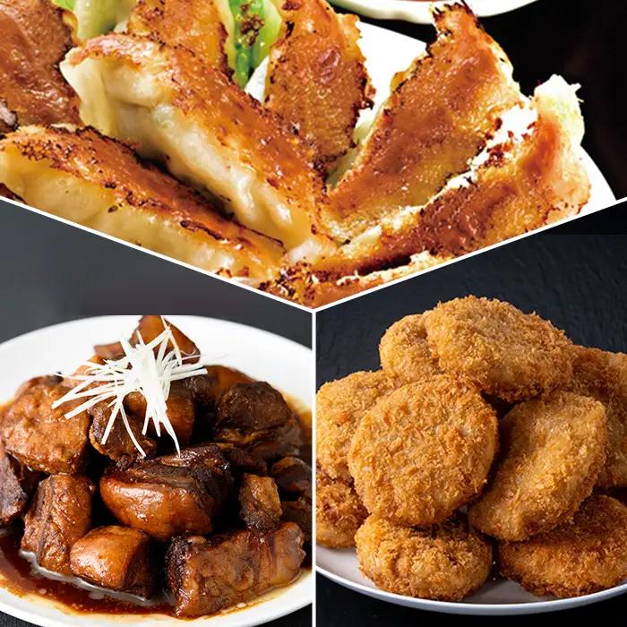【3か月定期便】おかず 鹿児島協同食品バラエティ定期便 鹿児島黒豚生餃子 合計144個（12個×12P）茶美豚の角煮 1kg（250g×4P）茶美豚メンチカツ 2.7kg（90g×30個）3回 おかず
