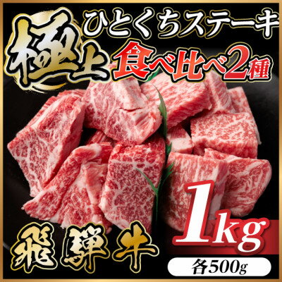 【ふるさと納税】飛騨牛 ひとくちステーキ 食べ比べ 2種 約1kg(各約500g) 黒毛和牛 BBQ用【配送不可地域：離島】【1733160】