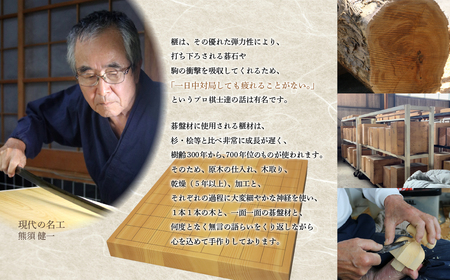 《現代の名工・熊須碁盤店》 榧の卓上将棋盤 3枚接1.1寸（駒台付）