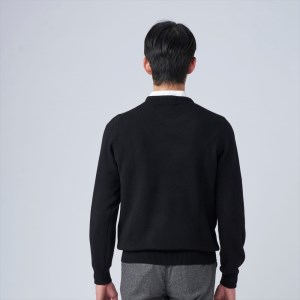 日本製 カシミヤ100% クルーネック ブラック Lサイズ [2647]