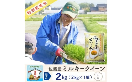 【新米予約 9か月定期便】佐渡島産ミルキークイーン 白米2Kg 令和7年 特別栽培米