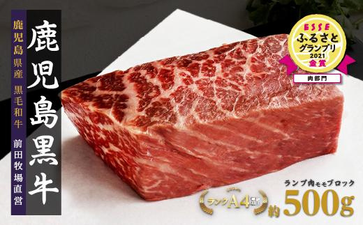 《前田牧場直営》鹿児島黒牛～ランプ肉（モモ）ブロック（約500g）～【BA25】