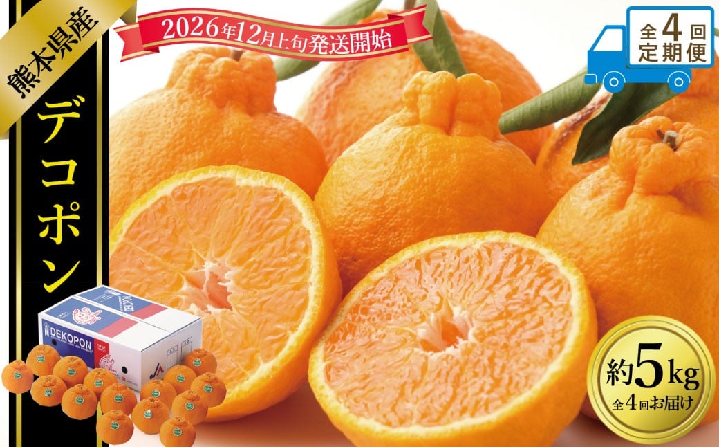 
            【年4回定期便】 デコポン約5kg（15～20玉入り）×4回 （計約20kg） 【2026年12月上旬発送開始】 でこぽん 果物 くだもの フルーツ 果実 果汁 定期便 年4回 贈り物 熊本県 熊本県産
          