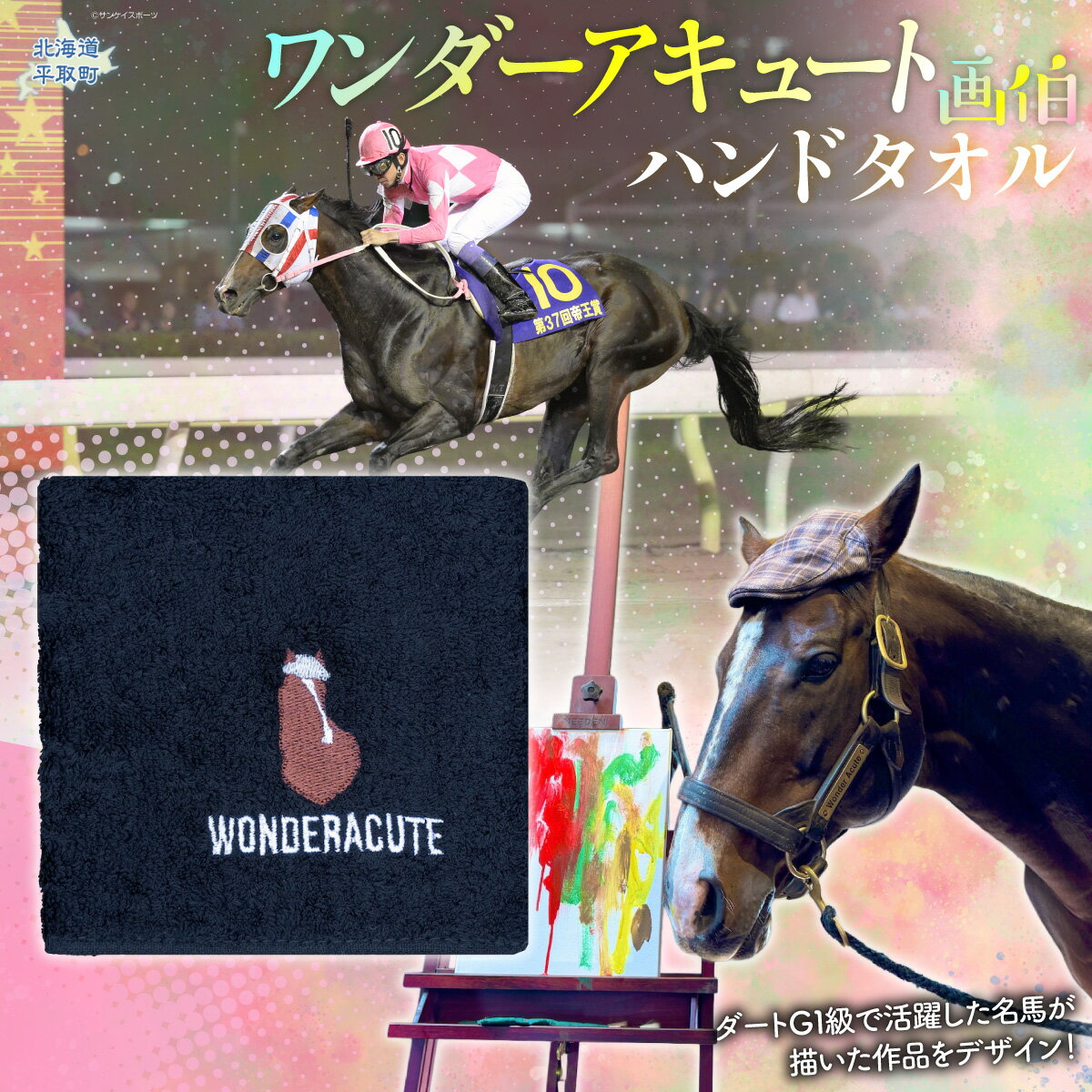 【ふるさと納税】【ワンダーアキュート画伯】ハンドタオル 【ふるさと納税 人気 おすすめ ランキング 馬 競馬 競走馬 引退馬 ワンダーアキュート タオル ハンドタオル 生活 日高 北海道 平取町 送料無料】 BRTV206