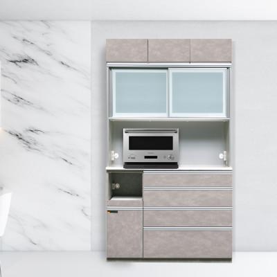 ふるさと納税 大川市 オッド 幅130cm 石目調 スリムキッチンボード食器棚 上置きオーダー ムラミグレー・ブラック