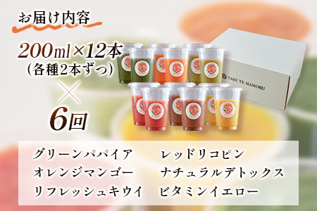 「定期便6か月コース」南国酵素スムージー　200ml×12本セット×6回　 野菜・果実ミックスジュース　青パパイア　果物　フルーツ　飲料　健康　栄養【F109】