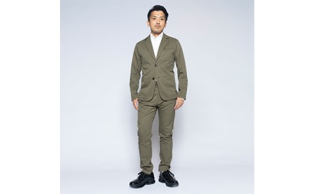 【ふるなび限定】メンズ フルレングスストレートパンツ「ワークウェアスーツ」スーツに見える作業着　丸洗い可 ストレッチ 速乾 部屋干し可 撥水 シワになりにくい　オリーブ FN-Limited-SP フ